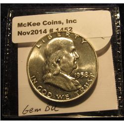 1452. 1958 D Franklin Silver Half Dollar. BU.