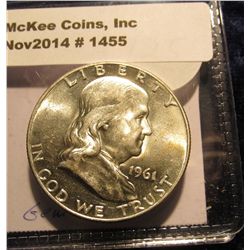1455. 1961 D Franklin Silver Half Dollar. BU.