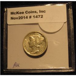 1472. 1929 S Mercury Dime. AU.