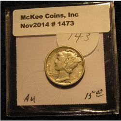 1473. 1930 P Mercury Dime. EF-AU.