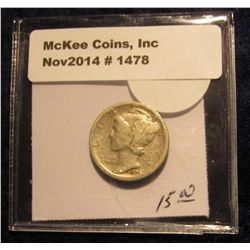 1478. 1924 S Mercury Dime. EF.
