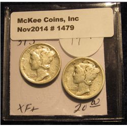 1479. 1920 D & 31 S Mercury Dimes. EF.
