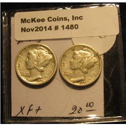 1480. 1929 P & 29 S Mercury Dimes. EF.