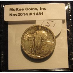 1481. 1918 P Standing Liberty Quarter. VF.