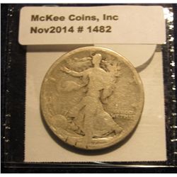 1482. 1917 Reverse D Walking Liberty Half Dollar. G-4.