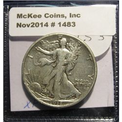 1483. 1918 S Walking Liberty Half Dollar. EF.