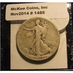 1485. 1934 P Walking Liberty Half Dollar. G-4.