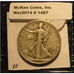 1487. 1936 D Walking Liberty Half Dollar. VF.