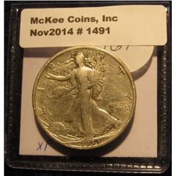 1491. 1933 S Walking Liberty Half Dollar. EF.