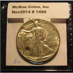 1495. 1941 D Walking Liberty Half Dollar. AU-BU.