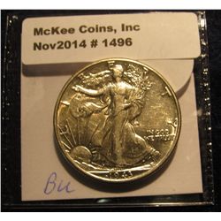 1496. 1943 P Walking Liberty Half Dollar. AU-BU.