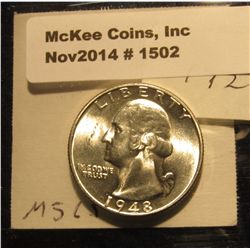 1502. 1948 S Washington Quarter. BU. Book value is $45.00.