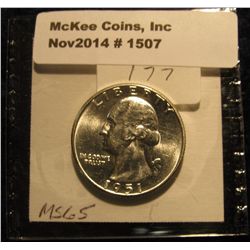 1507. 1951 P Washington Quarter. BU. Book Value is $27.00.