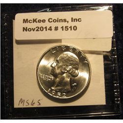 1510. 1952 D Washington Quarter. BU. Book Value is $28.00