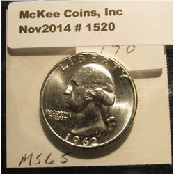 1520. 1962 P Washington Quarter. BU. Book Value is $8.00