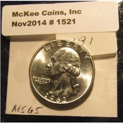 1521. 1962 D Washington Quarter. BU. Book Value is $8.00