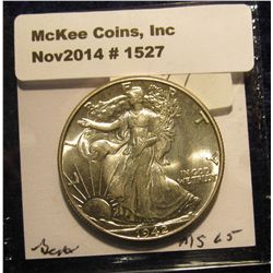 1527. 1942 P Walking Liberty Half Dollar. MS 65.