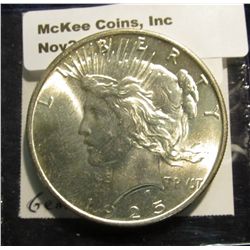 1536. 1925 P Peace Silver Dollar. Gem BU. Book value is $51.00.