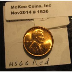 1538. 1929 P Lincoln Cent. Brilliant Full Red MS 66. Book value $270.00