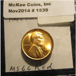 1539. 1929 P Lincoln Cent. Brilliant Full Red MS 66. Book value $270.00