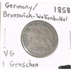 1858 *EXTREMELY RARE* GERMANY/BRUNSWICK-WOLFENBUTTEL 1 GROSCHEN WORLD BOOK VALUE $50.00+ *NICE EARLY