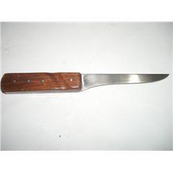 VINTAGE KNIFE WITH WOODEN HANDLE APPROX. 10 INCHES!! KNIFE CAME OUT OF SAFE!!