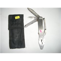 VINTAGE UNIQUE *LEATHERMAN TYPE* TOOL & KNIFE STAMPED *TOOLS & MORE* COMES WITH A CASE!!