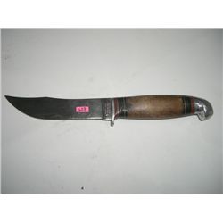 VINTAGE UNIQUE KNIFE WITH WOODEN HANDLE STAMPED *WEST-CUT BOULDER,CO*!! KNIFE CAME OUT OF SAFE!!