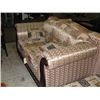 Image 2 : 2PC SOFA AND LOVESEAT SET - DIAMOND AND FLORAL PATTERNED UPHOLSTERY VARIOUS SHADES OF BEIGE AND GOLD