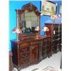 Image 2 : CARVED FOOT SERPENTINE FRONT 2PC BEDROOM DRESSER SET; DRESSER WITH MIRROR AND HIGHBOY DRESSER