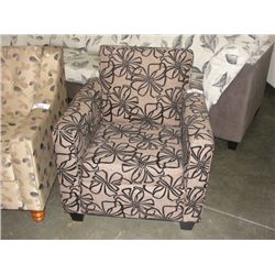 ACCENT CHAIR - BEIGE WITH BLACK FLORAL DESIGN
