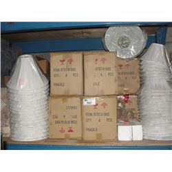 LARGE LOT OF ASSORTED BRASS SWING ARM LAMPS, LAMP SHADES, BAR STOOLS, VASES, ETC