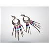 Image 1 : Native American Silver Turquoise Coral Fringe Earrings