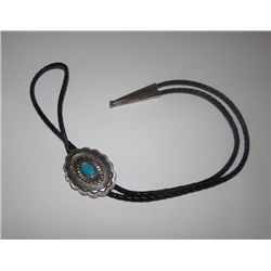 Native American Navajo Nickel Silver Turquoise Bolo