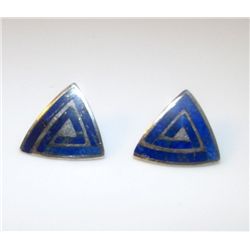 Native American Silver Lapis Lazuli Inlay Earrings