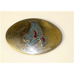 Navajo Nickel Silver Turquoise Coral Eagle Belt Buckle