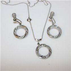 Art Deco Style Sterling Silver Necklace Earrings