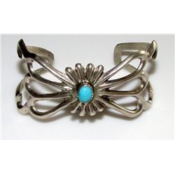 Navajo Old Pawn Sand Cast Sterling Turquoise Bracelet