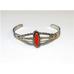 Navajo Sterling Silver Coral Cuff Bracelet