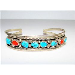 Navajo Old Pawn Sterling Turquoise Coral Bracelet