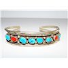 Image 1 : Navajo Old Pawn Sterling Turquoise Coral Bracelet
