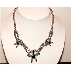 ZUNI Old Pawn Sterling Inlay Sunface Necklace