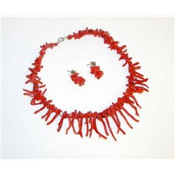 Red Branch Coral Necklace and Earrings Set