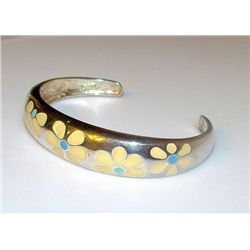 Sterling Silver Enamel Flowers Designer Cuff Bracelet