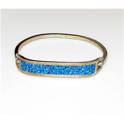 Mexican Sterling Silver 925 Chip Inlay Turquoise Bangle