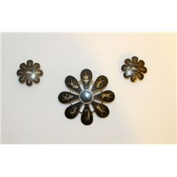 SIAM NIELLO Sterling Silver Brooch and Earrings Set