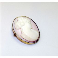 Victorian 10k Gold Angel Skin Cameo Brooch