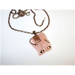 Pink Jade Carved Elephant Lucky Charm on Sterling Chain