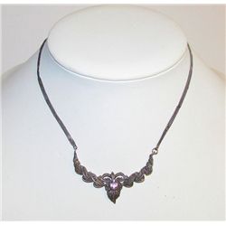 Sterling Silver Marcasite Amethyst Necklace