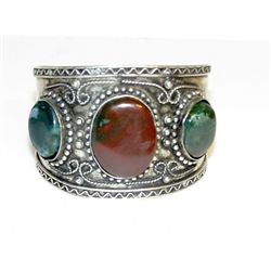 Vintage Bali Sterling Silver Jasper Cuff Bracelet